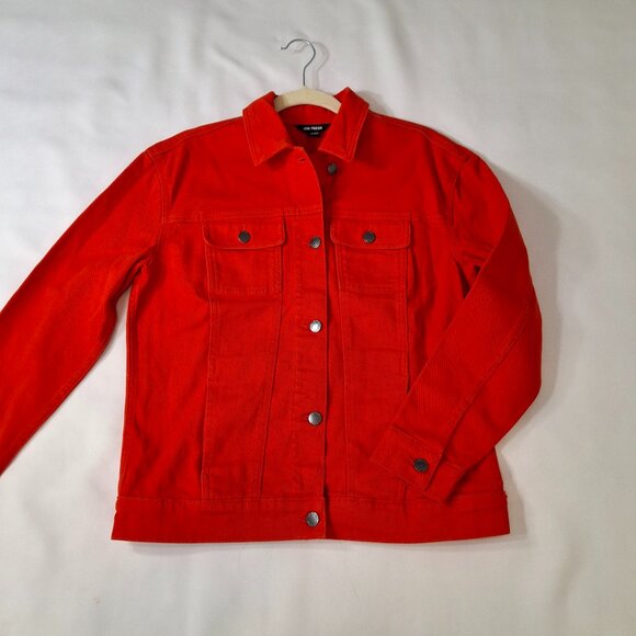 Womens Oversized Utility Jacket Sz S Bright Red Casual Classic - Picture 3 of 16